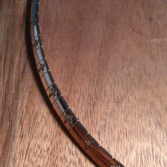 Omega Cross Pattern Collar Ion Plated Rose Gold Over Stainless Steel Necklace - Picture 8 of 10